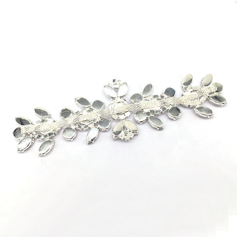 Custom Crystal Clear Sew On Chain Rhinestone Applique Patches Trims Sash Design For Wedding Dress