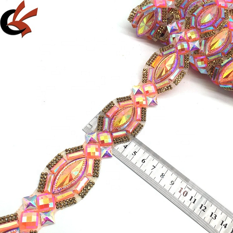 Fashion Garment Decoration Rhinestone Banding Hot Fix Rhinestone Motif Trim Iron On Trimming