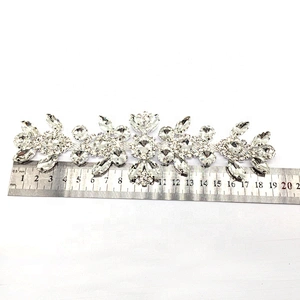 Custom Crystal Clear Sew On Chain Rhinestone Applique Patches Trims Sash Design For Wedding Dress