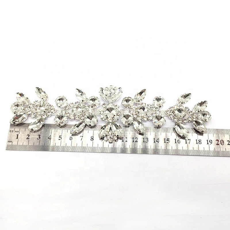 Custom Crystal Clear Sew On Chain Rhinestone Applique Patches Trims Sash Design For Wedding Dress