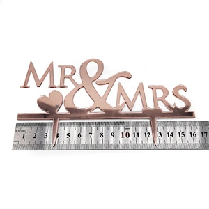 Wedding Cake Deco Mirror Rose Gold Mr&Mrs Wedding Cake Topper