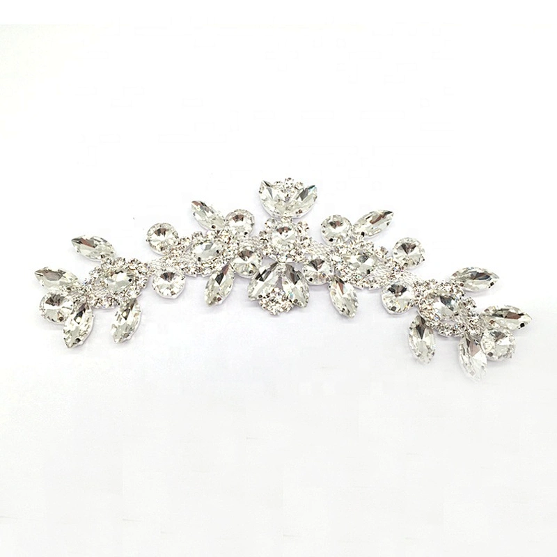 Custom Crystal Clear Sew On Chain Rhinestone Applique Patches Trims Sash Design For Wedding Dress