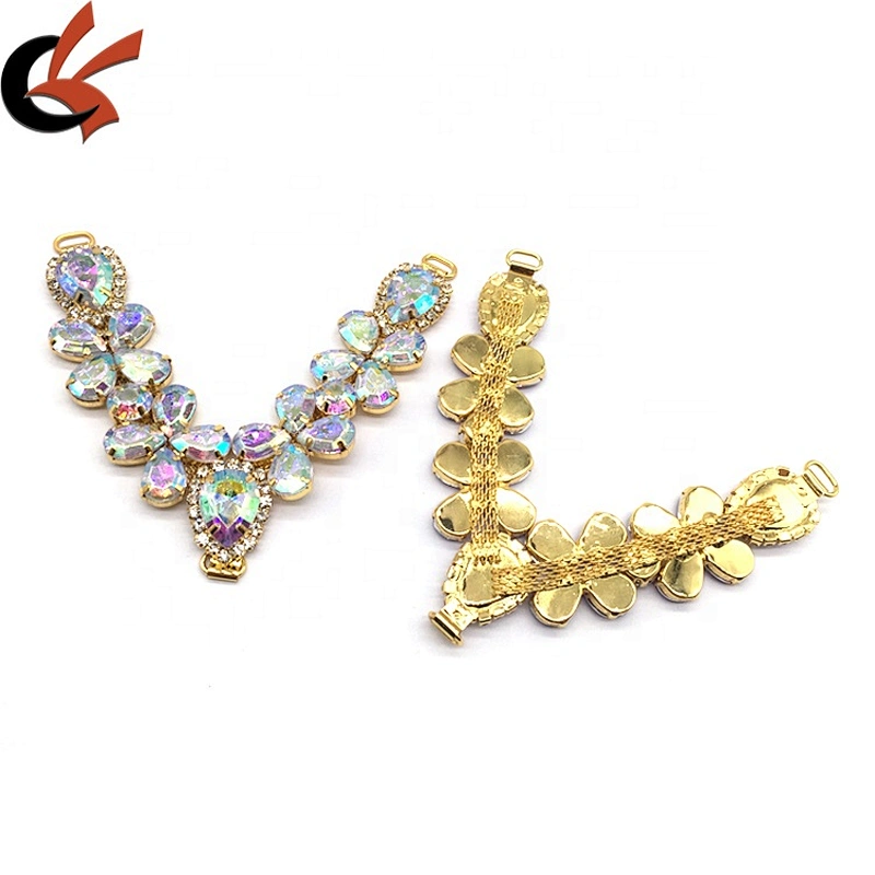 Fancy handmade diamante sew on rhinestone shoe chain buckle acrylic colors bikini connector