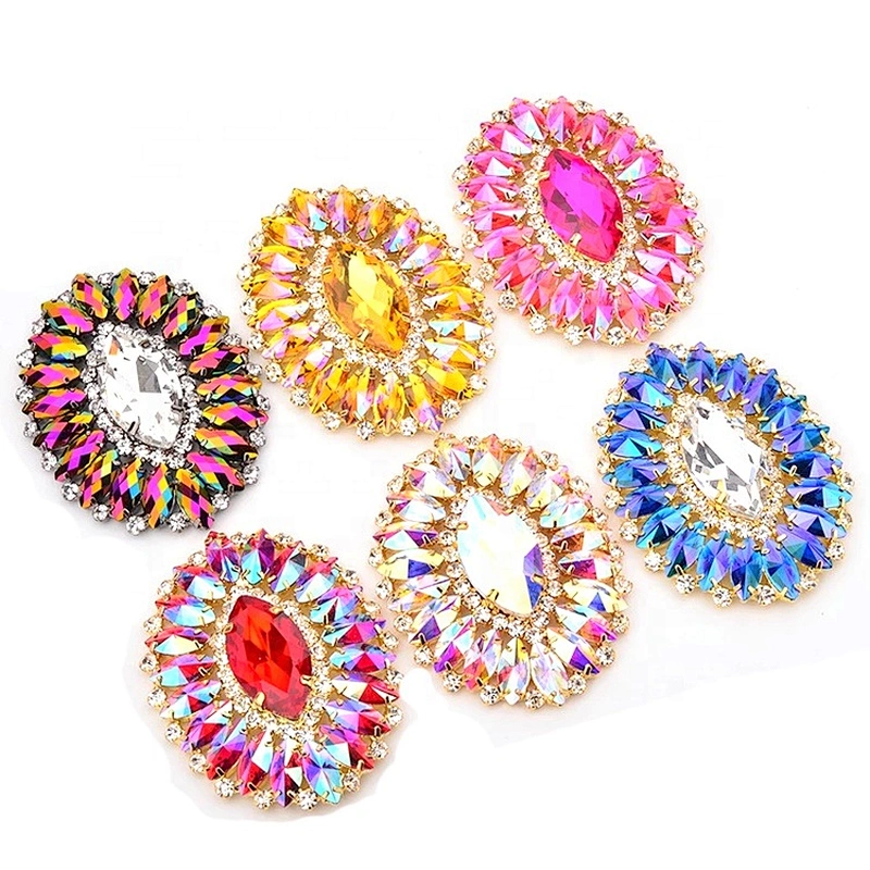2020 Trends New Product Fashion Jewelry Sewing Glow Stone Patch Assorted Colours Rhinestone Brooch Applique For Bridal Dress