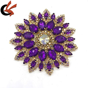 DIY beaded Purple acrylic with glass crystal clear AB rhinestone sew costume applique