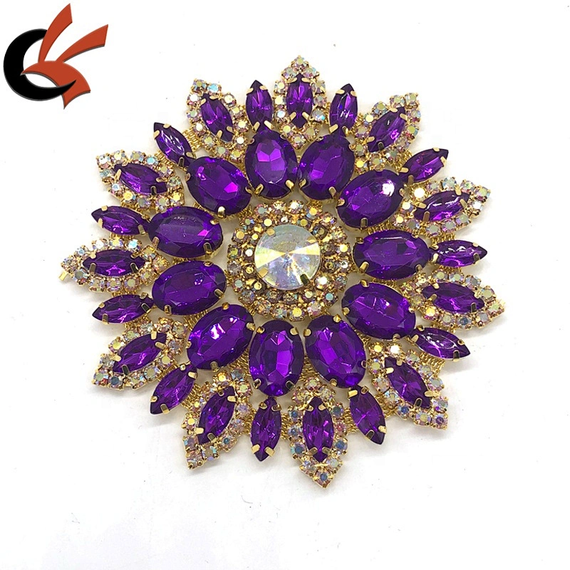 DIY beaded Purple acrylic with glass crystal clear AB rhinestone sew costume applique