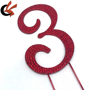 Birthday Cake topper shining red base light siam crystal rhinestone cake pin topper