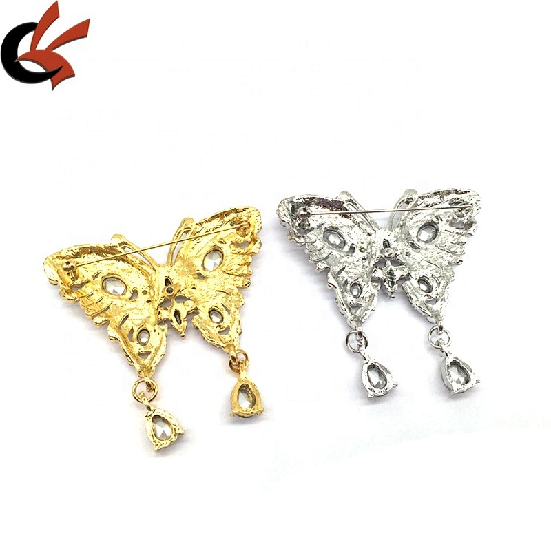 Silver/gold butterfly shaped luxury design brooch pin women suit safety brooch pins for evening dress