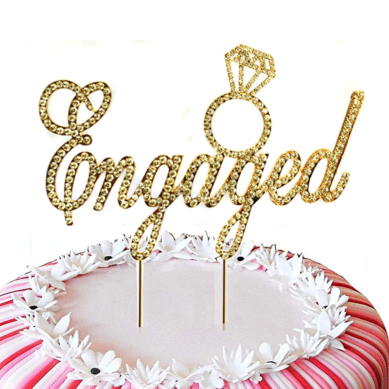 2020 Diamond Crystal Rhinestone Monogram Engaged Cake Topper