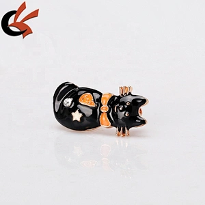 Funny halloween lovely black cat enamel brooch with clear crystal rhinestone decoration
