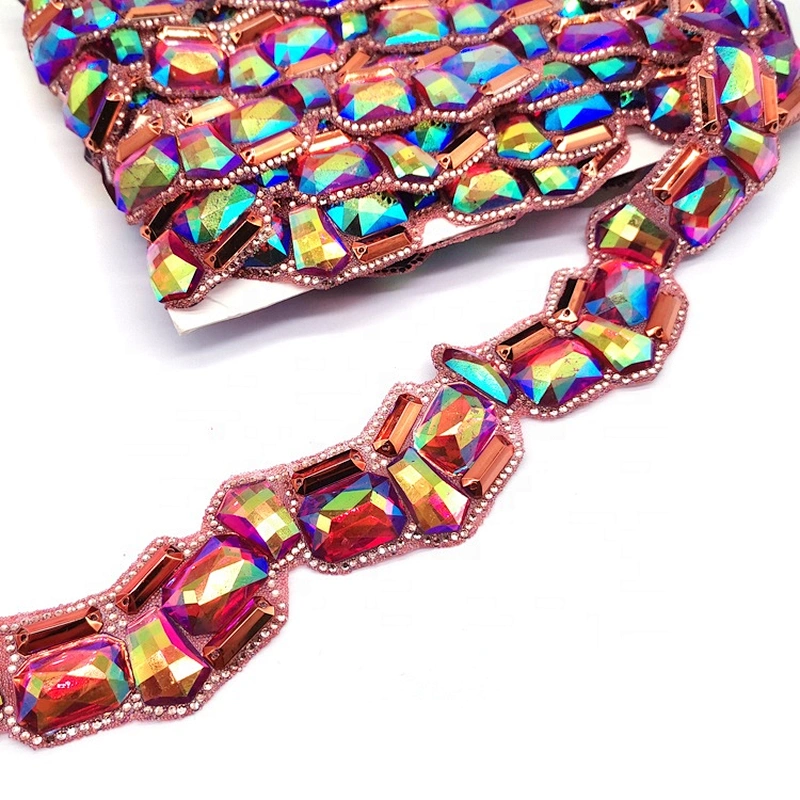 Decorative Different Shape Iridescent  Resin rhinestone Stone Iron On Trim