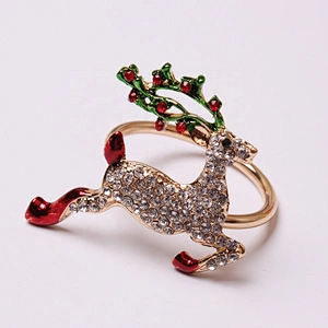 Wholesales Custom American Christmas season rhinestone metal lifelike crystal deer napkin ring