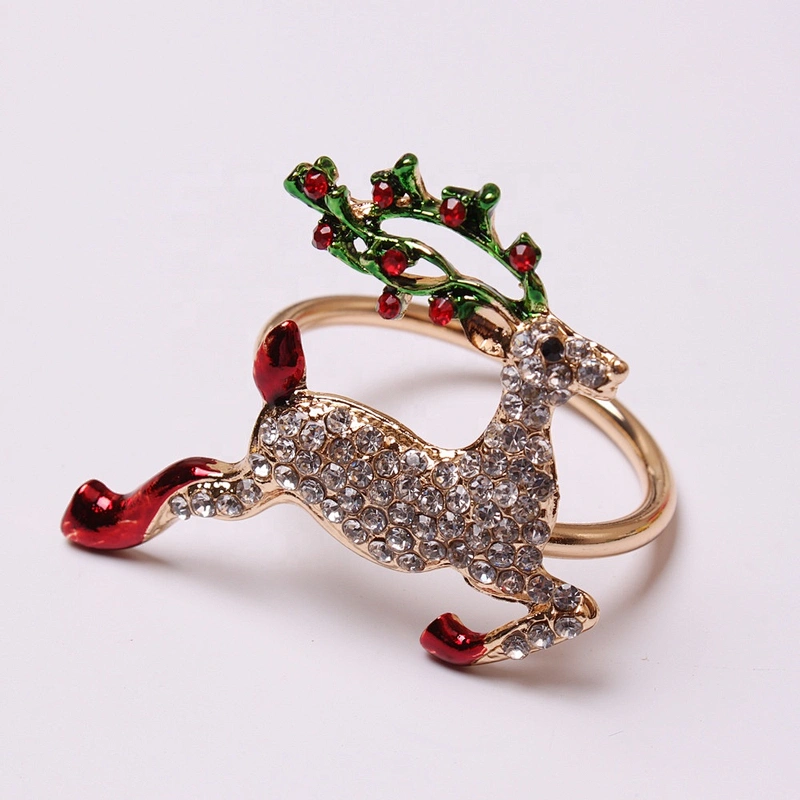 Wholesales Custom American Christmas season rhinestone metal lifelike crystal deer napkin ring