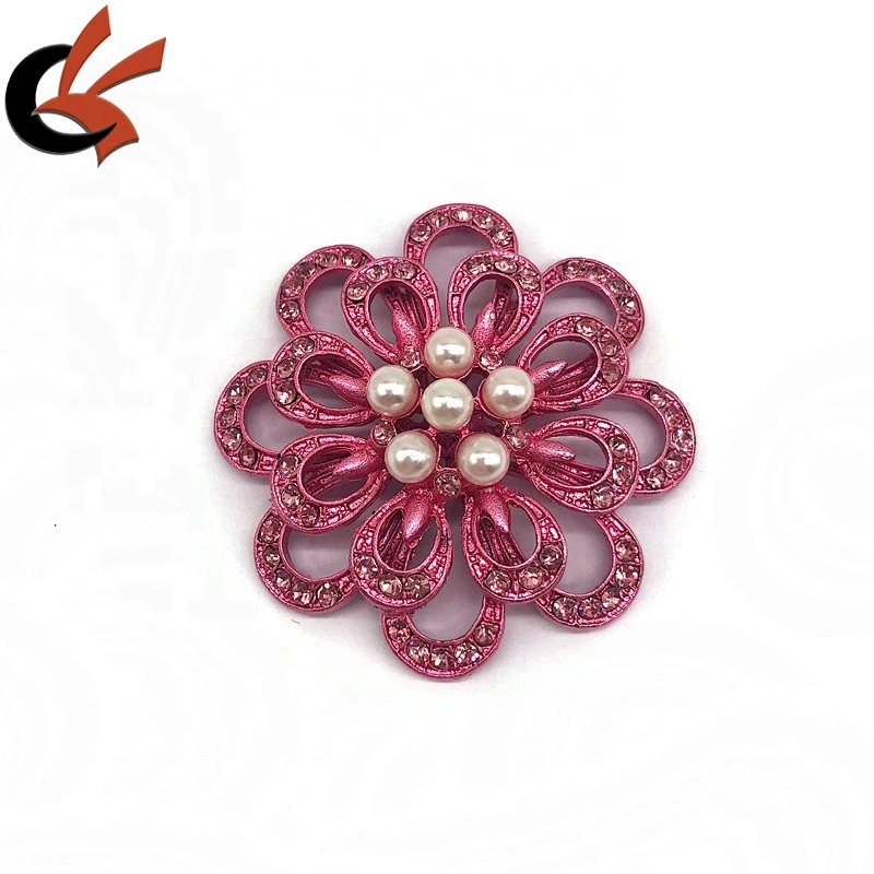 Lovely pink metal base with pink crystal flower pearl brooches for wedding