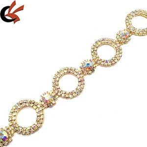 Solid Metal Rhinestone Round AB Crystal Trims Bridal Wedding Cake Decoration Gold Plating Chain Trims