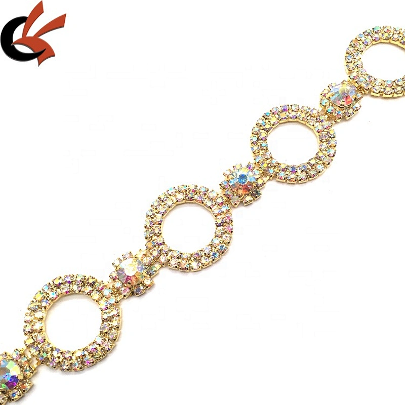 Solid Metal Rhinestone Round AB Crystal Trims Bridal Wedding Cake Decoration Gold Plating Chain Trims