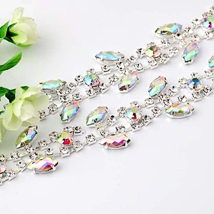Sew-on crystal rhinestone AB silver head chain for bridal jewelry