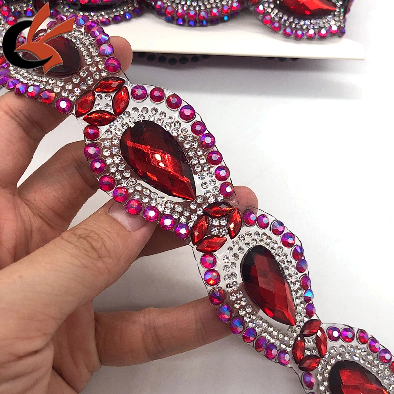 Fashion style Red AB teardrop shape hot fix fancy rhinestone trims