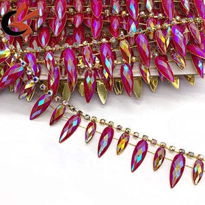 New fashion sparkling hot pink AB resin rhinestone trim for garment