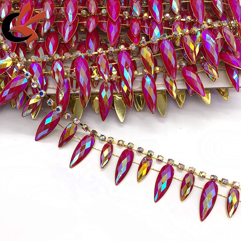 New fashion sparkling hot pink AB resin rhinestone trim for garment