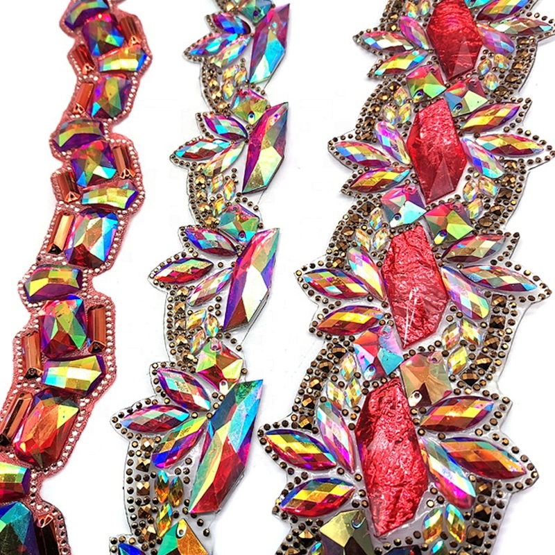 Decorative Different Shape Iridescent  Resin rhinestone Stone Iron On Trim