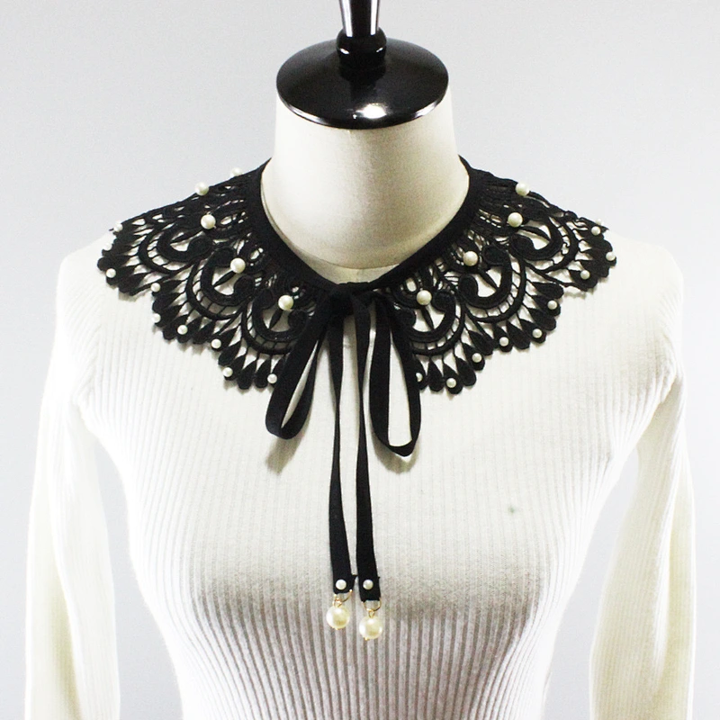 Custom-make 2021 New design black lace detachable collar beaded hollowed-out embroidered collar for women