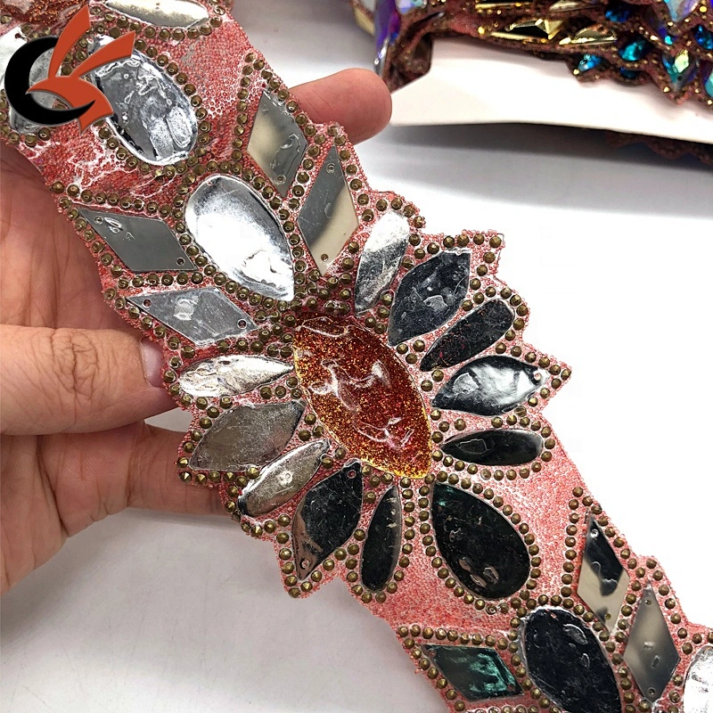 Big size Sewing Decoration Appliques Motif Hot Fix Rhinestone Tape Trim  For Dresses