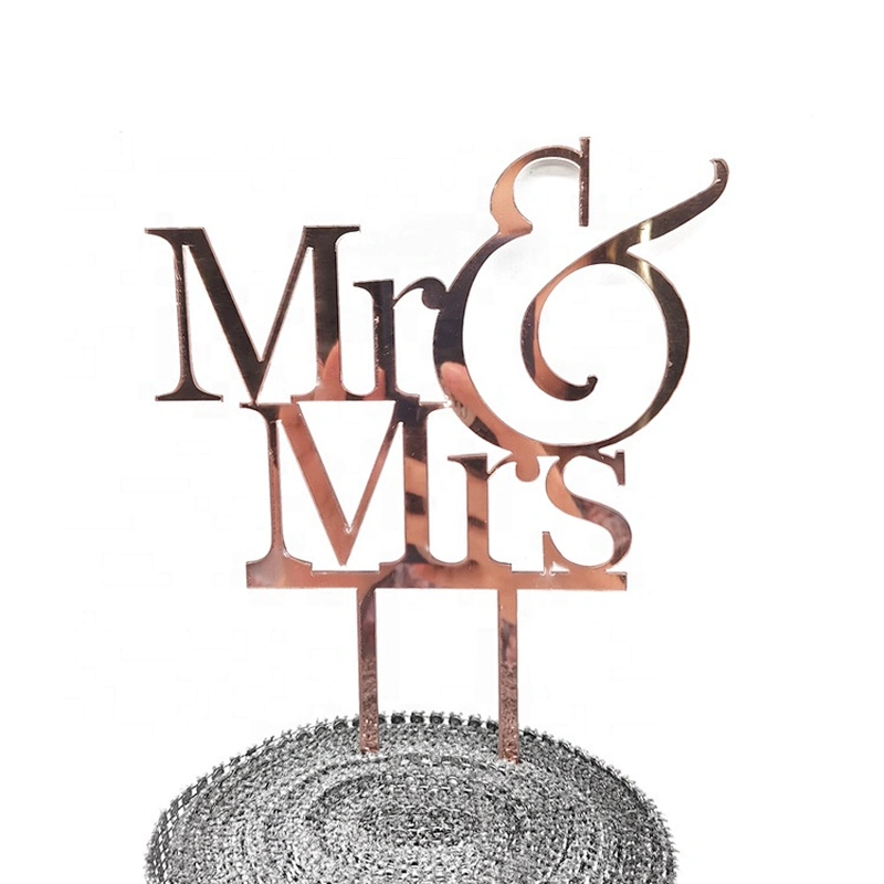 Wedding Cake Deco Mirror Rose Gold Mr&Mrs Wedding Cake Topper