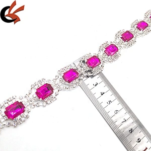 Bulk wholesale wedding decorative glass rhinestone silver setting rose crystal lace trim