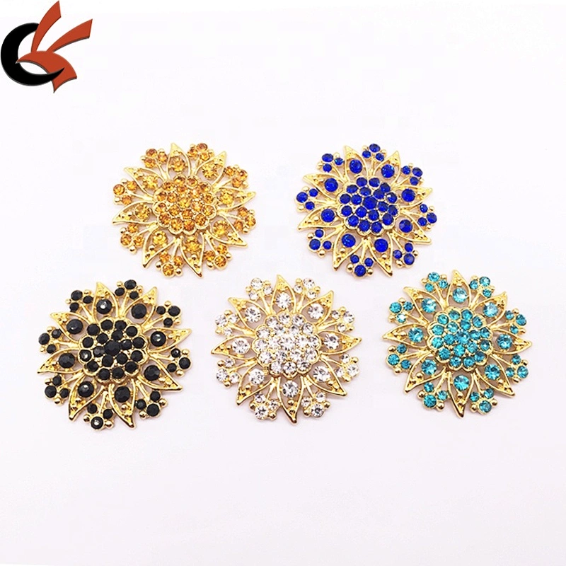 Flower Lapel Pin Alloy Metal Colored Rhinestone Brooches Women Girl Crystal Brooch In Bluk