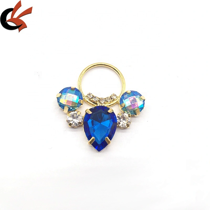 Hot new designed rhinestone blue crystal women bikini ring buckle style connector for swimsuit