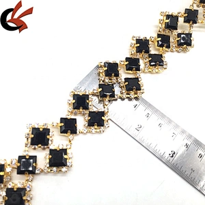 Trim rhinestone garment decorative wholesale square rhinestone net trims black beaded trimming