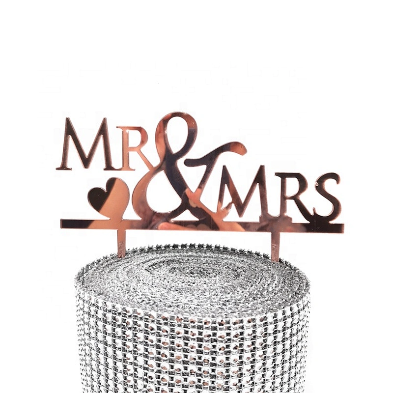 Wedding Cake Deco Mirror Rose Gold Mr&Mrs Wedding Cake Topper