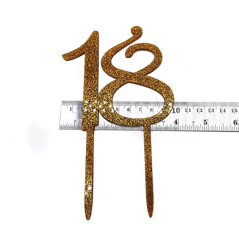 Party Supplies GOLD Glitter Number 18 Birthday Acrylic Cake Topper