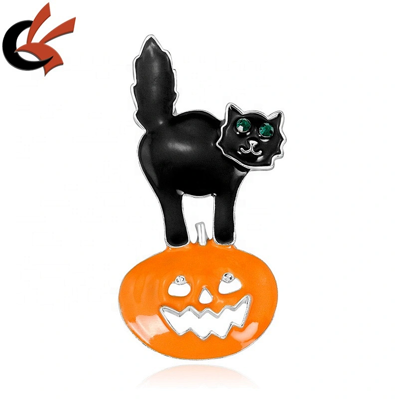 Enamel Funny Halloween Party Jewelry Black Cat Pumpkin Brooch Pin