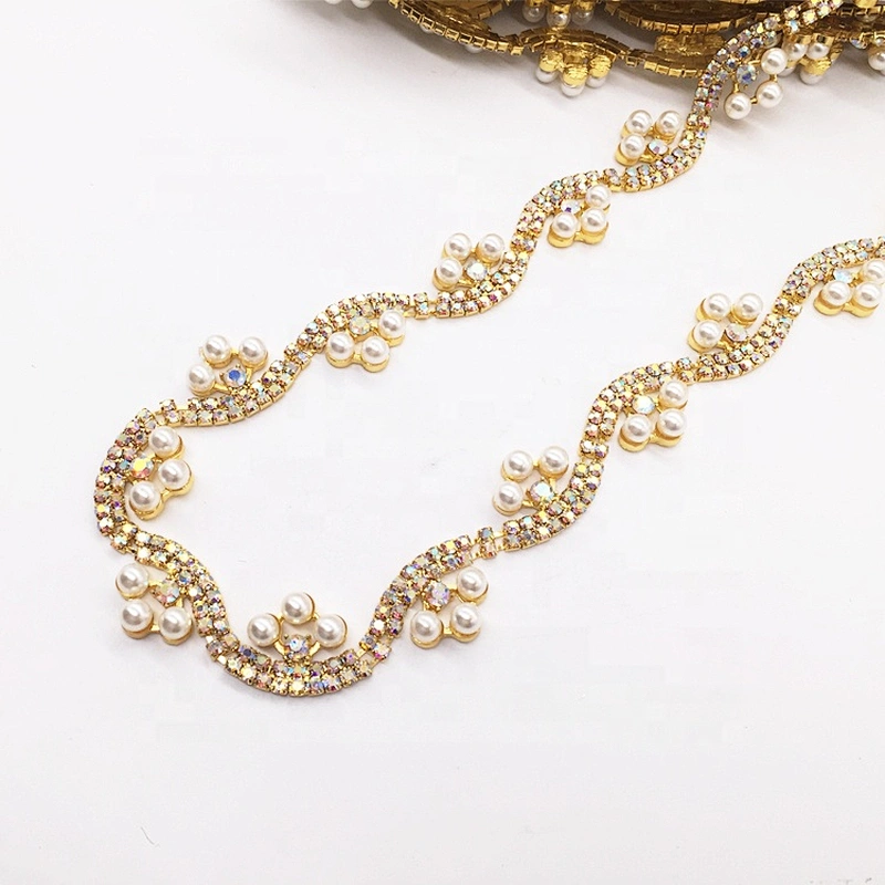 Newest Design Crystal Jewels Pearl Crystal AB Rhinestone Trimming For Festival Garment Decoration