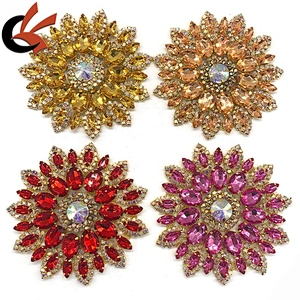 Flower Color Crystal AB Rhinestone Applique silver Gold Costume Dress sew on