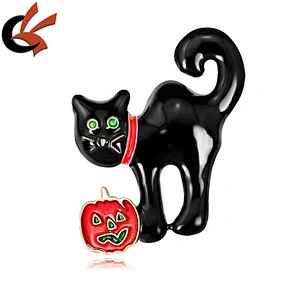 Wholesale Halloween Enamel Cartoon black cat pumpkin brooch pins