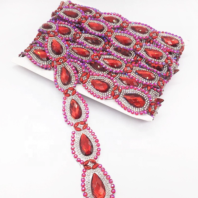 Trendy Style 2020 Newest Fashion colorful design rhinestone hot fix tape trimmings for carnival dress