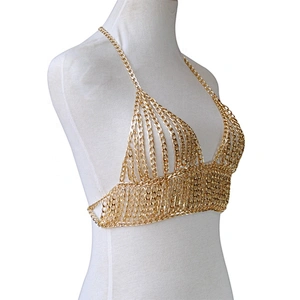 Fashionable trendy chunky statement clothing decorative stainless metal chain sexy open bikini body chain