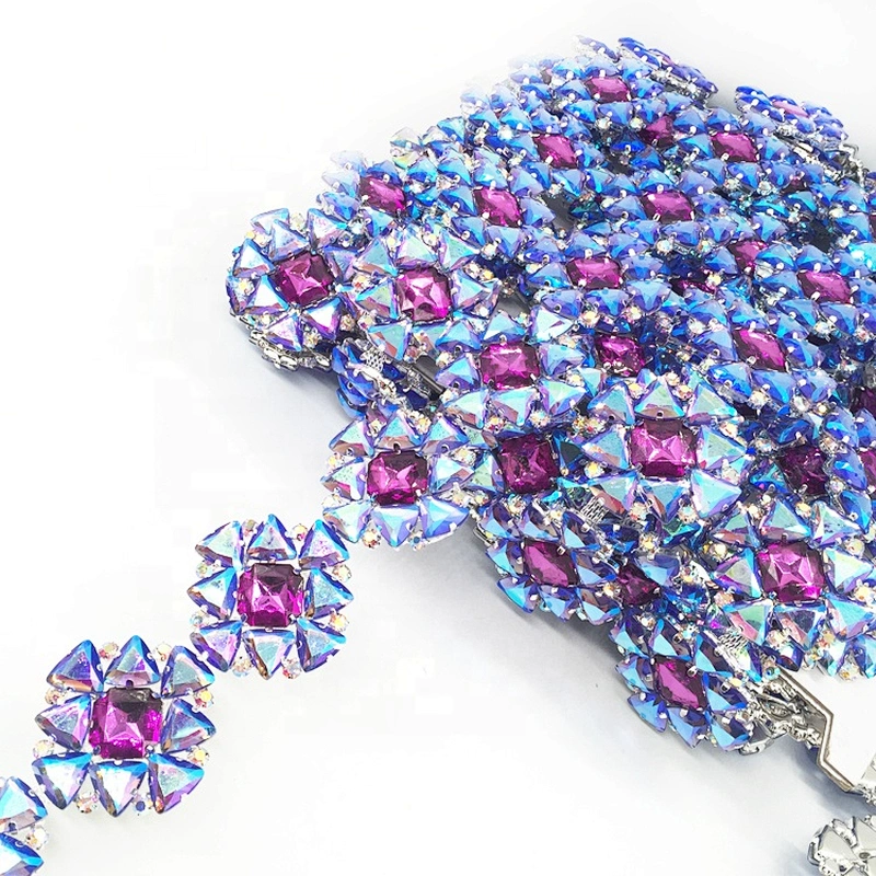 2020 Wholesale custom flashing violet ab resin rhinestone chain trimming for costume decoration