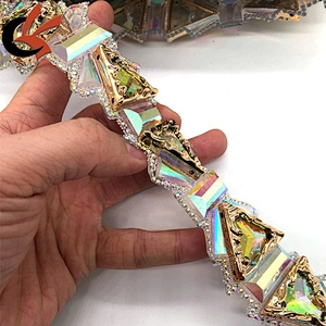 wedding dress decoration opal white AB shining crystals hot fix tape trimming