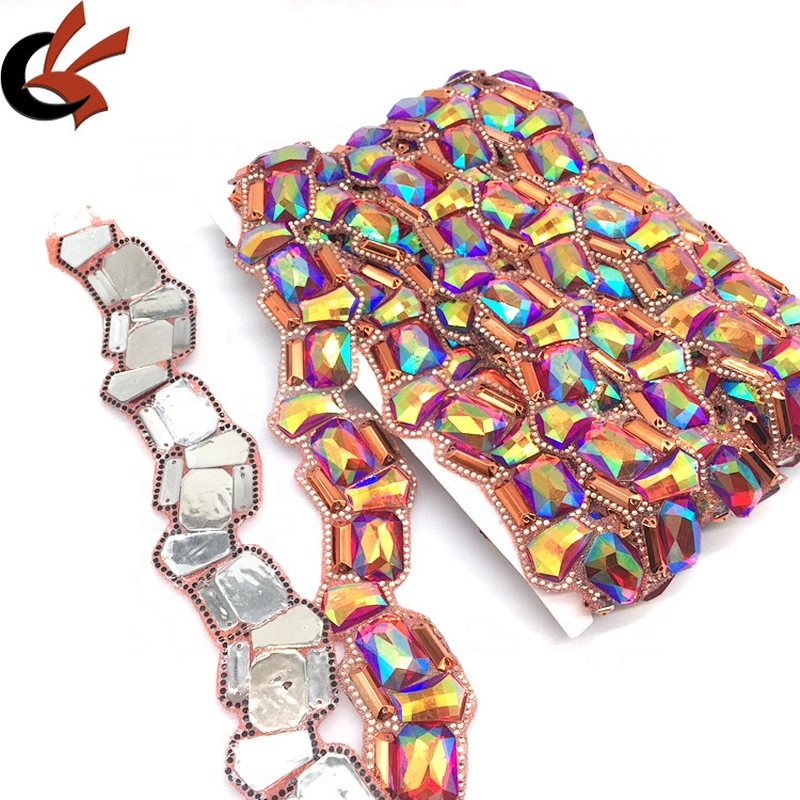 2021 hot sales garment accessories red ab resin rhinestone banding trims for decoration