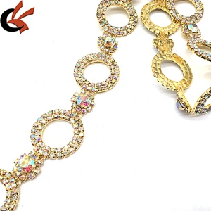 Solid Metal Rhinestone Round AB Crystal Trims Bridal Wedding Cake Decoration Gold Plating Chain Trims