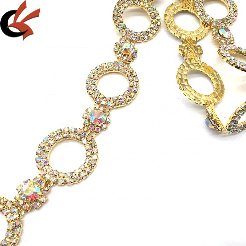 Solid Metal Rhinestone Round AB Crystal Trims Bridal Wedding Cake Decoration Gold Plating Chain Trims