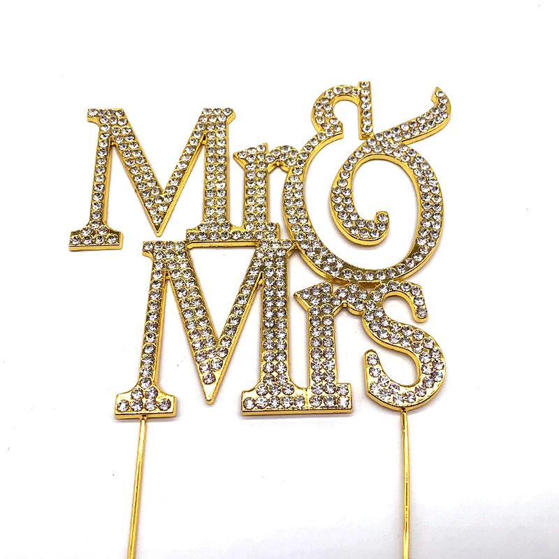 2020 new arrivals wedding decoration gold plating Mr&Mrs style crystal rhinestone cake topper for party