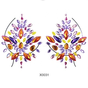 Customized New products crystal nipple sticker Colorful Breast Jewels rhinestone Tattoo Sticker for Rave Party