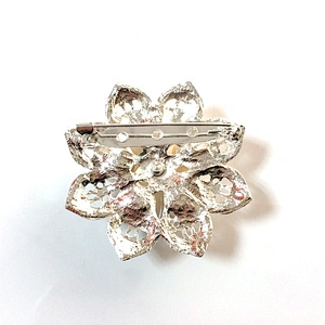 Crystal rhinestone flower pearl ribbon brooch pin for button card decoration