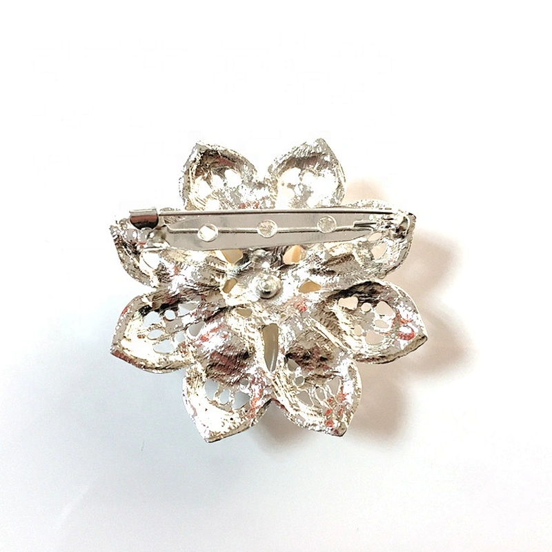 Crystal rhinestone flower pearl ribbon brooch pin for button card decoration