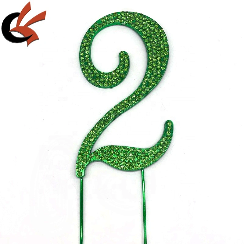 Fashion shining green metal base with green diamante decorative numbers rhinestone cake topper for birthday cake
